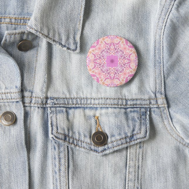 Retro garden florals  in pink 6 cm round badge (In Situ)