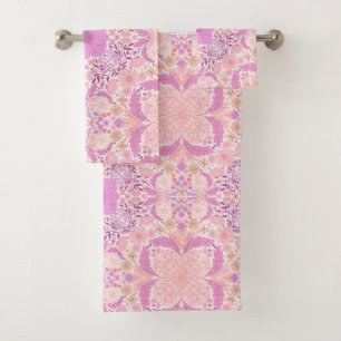 Retro garden florals in pink bath towel set