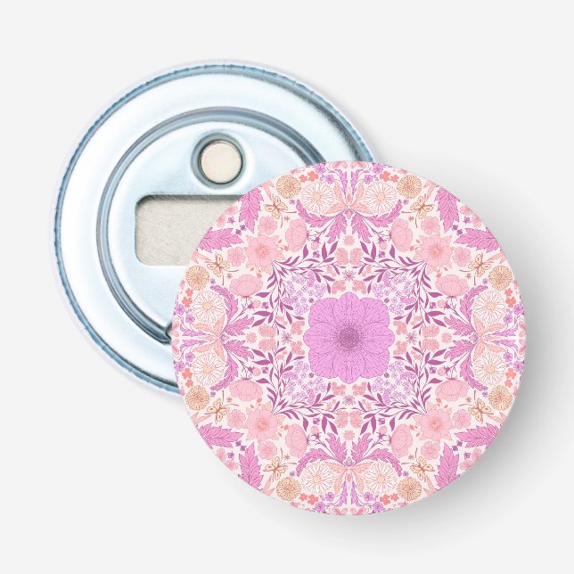 Retro garden florals  in pink bottle opener (Front)