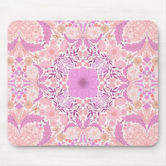 Retro garden florals  in pink mouse mat (Front)