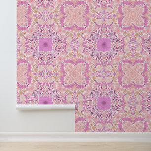 Retro garden florals in pink wallpaper