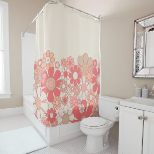 Retro Garden Flower Cuff Pink Peach 60s Pastel Shower Curtain