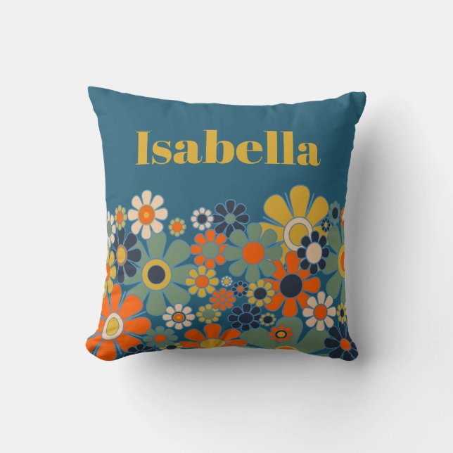 Retro Garden Flower Personalised Vintage Floral Cushion (Front)