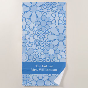 Retro Garden Flowers 60s 70s Floral Pattern Bride Beach Towel