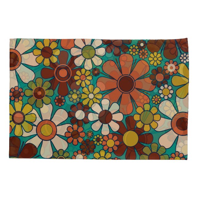 Retro Garden Flowers 60s 70s Floral Pattern Pillowcase (Back)