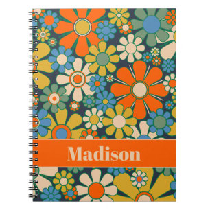 Retro Garden Flowers 60s 70s Floral Personalised Notebook