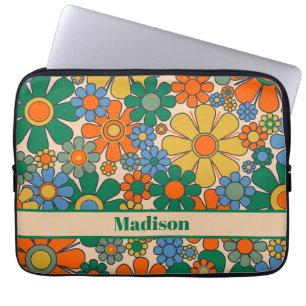 Retro Garden Flowers 60s 70s Floral Personalized Laptop Sleeve