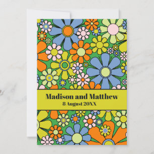 Retro Garden Flowers 60s 70s Floral Save The Date