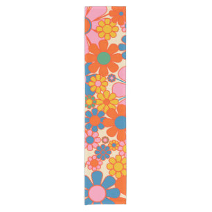 Retro Garden Flowers Colorful 60s 70s Floral Short Table Runner