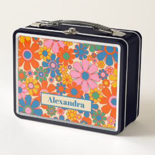 Retro Garden Flowers Colourful 60s 70s Floral Name Metal Lunch Box