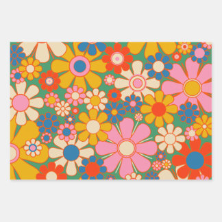 Retro Garden Flowers Colourful Floral Pattern Wrapping Paper Sheet