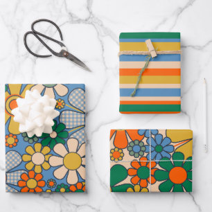 Retro Garden Flowers Cute Vintage Floral Patterns Wrapping Paper Sheet