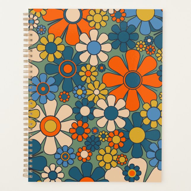 Retro Garden Flowers Floral Pattern Planner (Front)