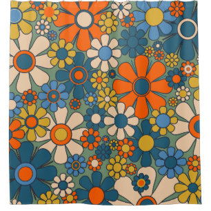 Retro Garden Flowers Floral Pattern Shower Curtain