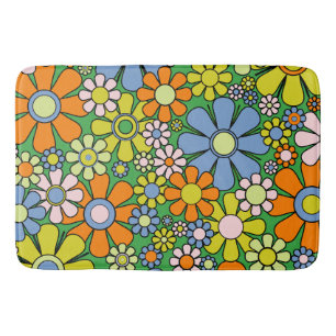 Retro Garden Flowers Groovy 60s 70s Colorful Bath Mat