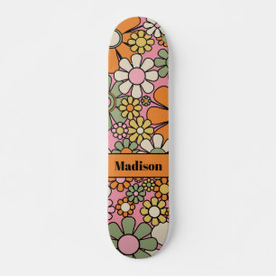 Retro Garden Flowers Groovy 60s 70s Floral Name Skateboard