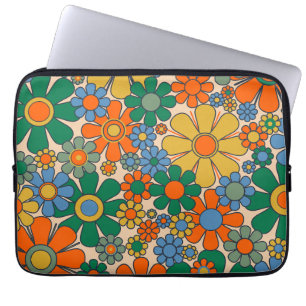 Retro Garden Flowers Groovy 60s 70s Floral Pattern Laptop Sleeve