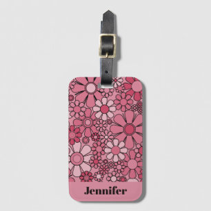 Retro Garden Flowers Groovy 60s 70s Floral Pattern Luggage Tag