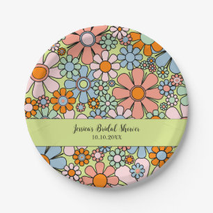 Retro Garden Flowers Groovy 60s 70s Personalised Paper Plate