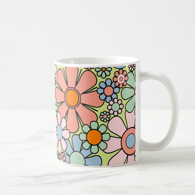 Retro Garden Flowers Groovy 60s 70s Spring Pattern Coffee Mug (Right)