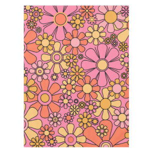 Retro Garden Flowers Groovy Pink 60s 70s Floral Tablecloth