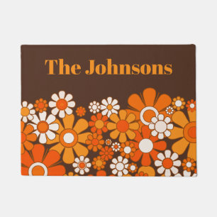 Retro Garden Flowers Personalised Vintage 70s  Doormat
