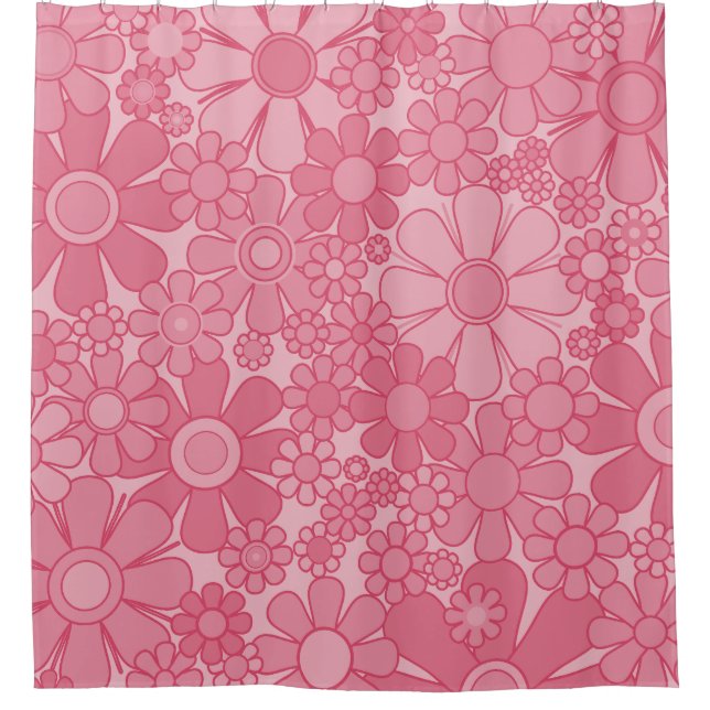 Retro Garden Flowers Pretty Pink Floral Pattern Shower Curtain (Front)