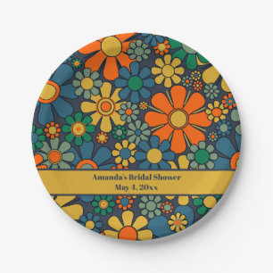 Retro Garden Groovy Floral 60s 70s Bridal Shower Paper Plate