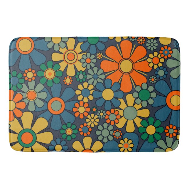 Retro Garden Groovy Floral 60s 70s Pattern Bath Mat (Front)