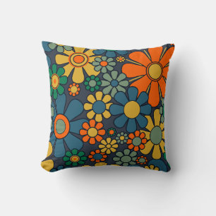 Retro Garden Groovy Floral 60s 70s Pattern Cushion