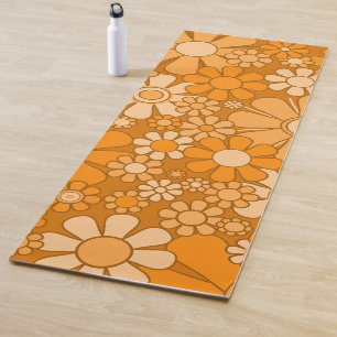 Retro Garden Groovy Floral 60s 70s Pattern Orange Yoga Mat