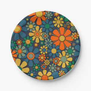 Retro Garden Groovy Floral 60s 70s Pattern Paper Plate