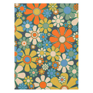 Retro Garden Groovy Floral 60s 70s Pattern Tablecloth