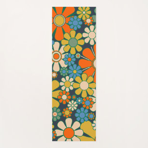 Retro Garden Groovy Floral 60s 70s Pattern Yoga Mat