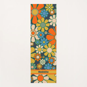 Retro Garden Groovy Floral 60s 70s Pattern Yoga Mat
