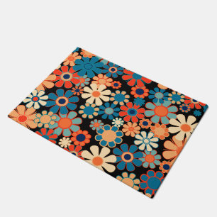 Retro Garden Groovy Nighttime Floral Pattern Doormat