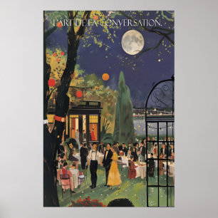 Retro Garden Party Art Print Moonlit Soiree Wall