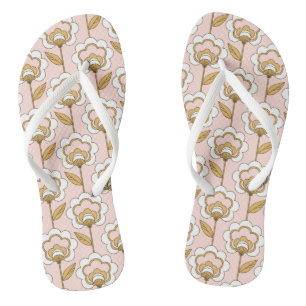 Retro Garden Pink Floral Pattern Flip Flops