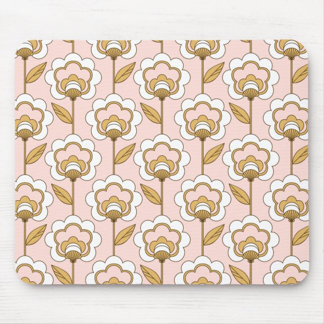 Retro Garden Pink Floral Pattern Mouse Mat (Front)