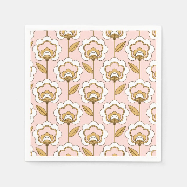 Retro Garden Pink Floral Pattern Napkin (Front)