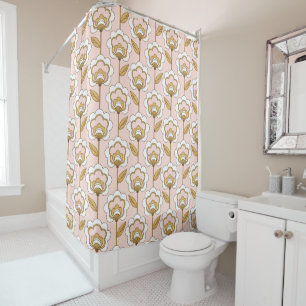 Retro Garden Pink Floral Pattern Shower Curtain