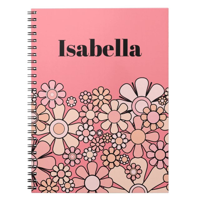 Retro Garden Pink Vintage Floral Personalised Notebook (Front)