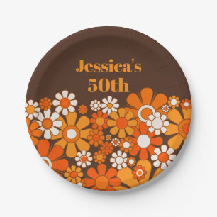 Retro Garden Vintage 1970s Personalised Birthday Paper Plate