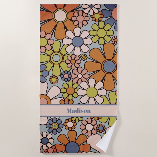 Retro Garden Vintage 60s 70s Aesthetic Flowers Beach Towel (Front)