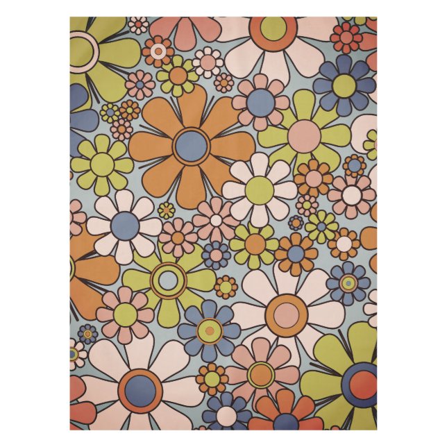 Retro Garden Vintage 60s 70s Aesthetic Flowers Tablecloth (Front)