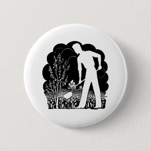 Retro Gardener Silhouette 6 Cm Round Badge