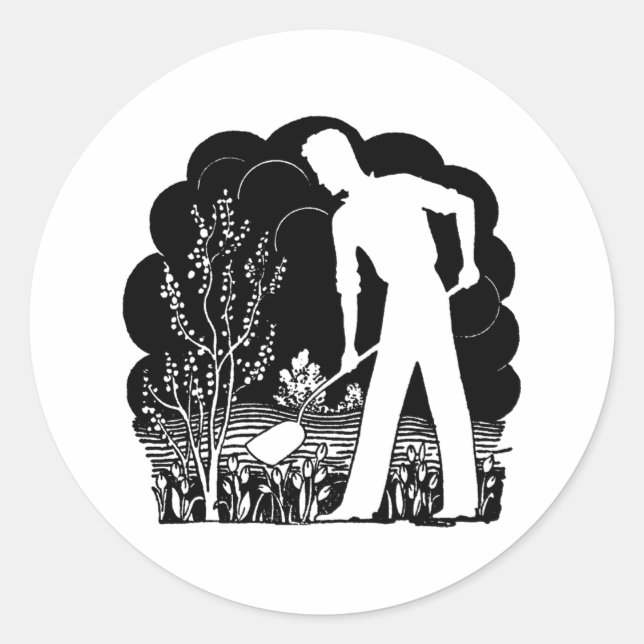 Retro Gardener Silhouette Classic Round Sticker (Front)