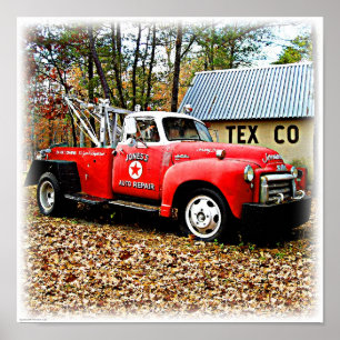 Retro Gas Station Red Tow Truck Poster