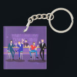 Retro Gay Bar Acrylic Keychain<br><div class="desc">This Retro Gay Bar Acrylic Keychain design is purple, kitschy, and utterly fabulous! Sitting on mid century modern barstools, drinking their fun, pink beverages, these dapper gentlemen are having a gay ol’ time. The hunky bartender with a pink bowtie is already pouring the next round. The silhouettes of atomic liquor...</div>