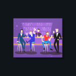 Retro Gay Bar Canvas Print<br><div class="desc">This Retro Gay Bar Canvas Print design is purple, kitschy, and utterly fabulous! Sitting on mid century modern barstools, drinking their fun, pink beverages, these dapper gentlemen are having a gay ol’ time. The hunky bartender with a pink bowtie is already pouring the next round. The silhouettes of atomic liquor...</div>